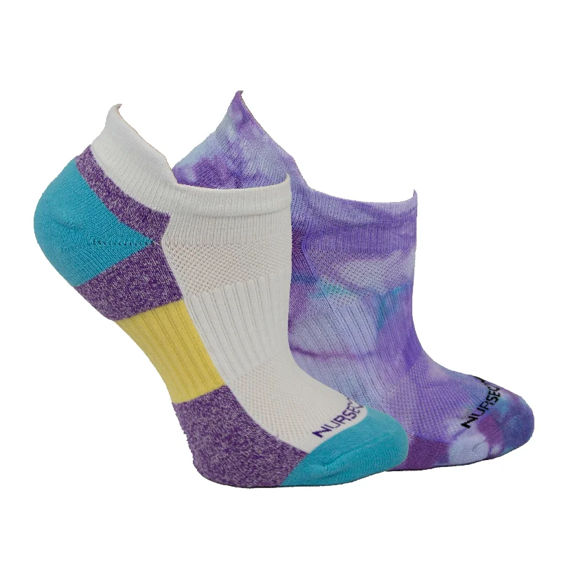 Large compression crew socks for travel-2-Pair Violet Mist Tie Dye Compression Anklet Sock NA0039599