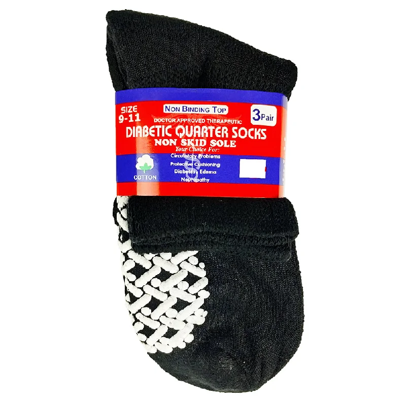 Non-skid socks for home use-3-Pack Diabetic Gripper Quarter Socks 1070D