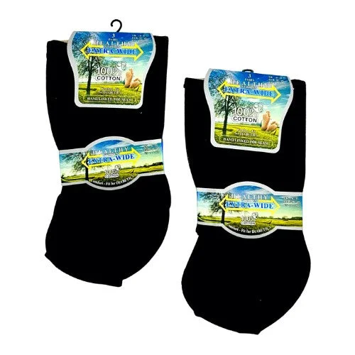 Long tube crew socks for sports-3 Pairs - Black - Mens Extra Wide Cotton Diabetic Socks Size 6-11