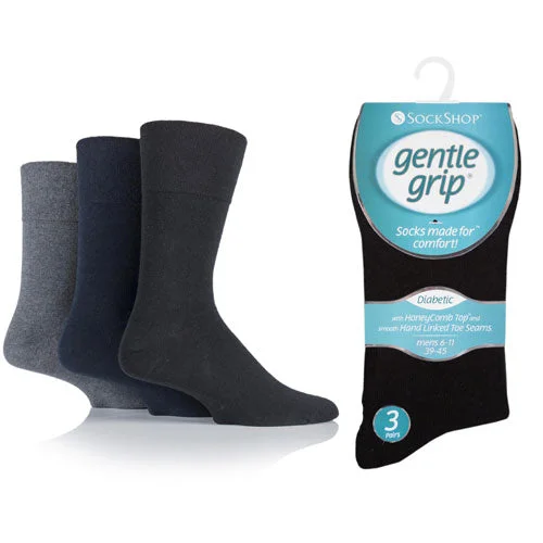 Small fuzzy socks for infants-3 Pairs Black/Navy/Grey - Bigfoot - Mens Gentle Grip Non Elastic EasyFit HoneyComb Top Diabetic Socks Size 12-14