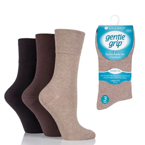 Lightweight running socks for speed-3 Pairs - Brown - Ladies Gentle Grip Diabetic Socks Size 4-8