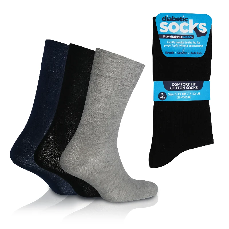 Modern black ankle socks for trend-3 Pairs Grey/Blue/Black - Mens Diabetic Soft Grip Non Elastic Loose Weave Top Diabetic Socks Size 6-11