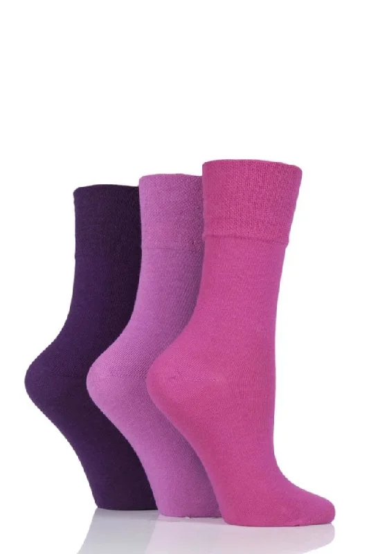 Small striped socks for children-3 Pairs - Pink/Purple Mix - Ladies Gentle Grip Diabetic Socks Size 4-8