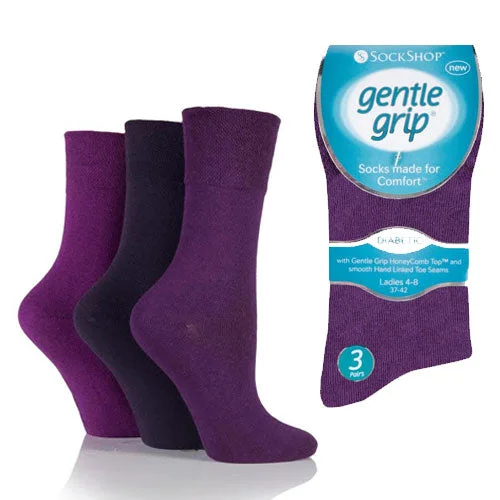 Minimalist black ankle socks for sleek-3 Pairs - Purple Mix - Ladies Gentle Grip Diabetic Socks Size 4-8