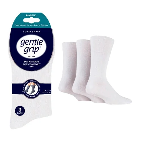 Thin bamboo socks for summer-3 Pairs White - Bigfoot - Mens Gentle Grip Non Elastic EasyFit HoneyComb Top Diabetic Socks Size 12-14