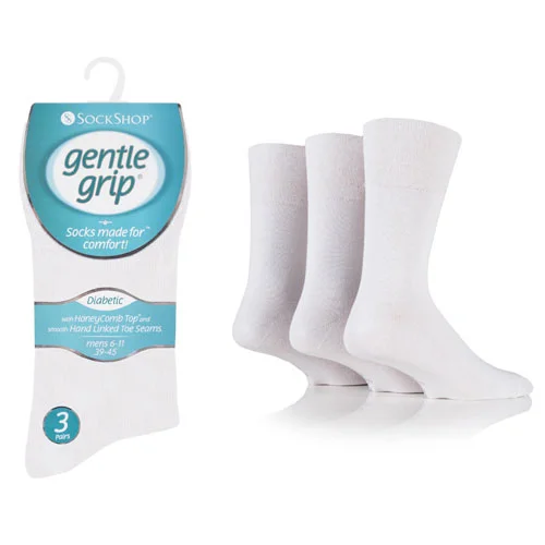 Anti-slip ankle socks for yoga-3 Pairs White - Mens Gentle Grip Non Elastic EasyFit HoneyComb Top Diabetic Socks Size 6-11