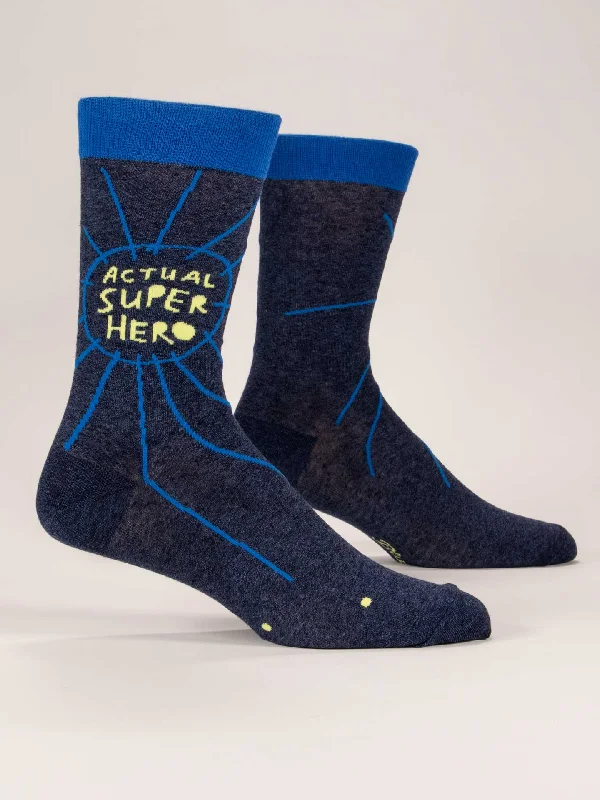 Handmade cotton socks for everyday wear-Actual Superhero M-Crew Socks