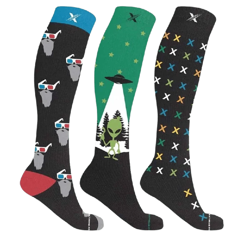 Modern black ankle socks for chic-Glow in the Dark Compression Socks (3-Pairs)