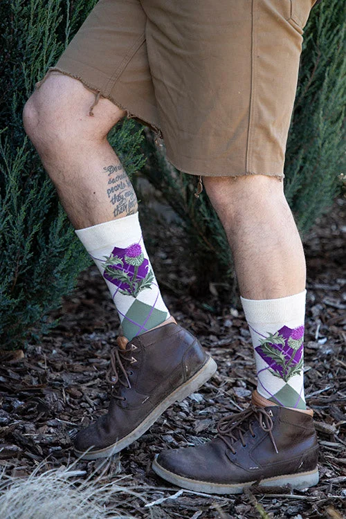 Contemporary ankle crew socks for men-Argyle Thistle Crew