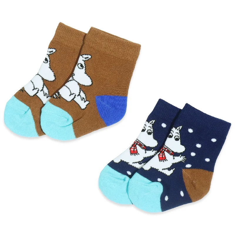 Organic bamboo crew socks for green-Baby Double Pack Moomintroll Socks