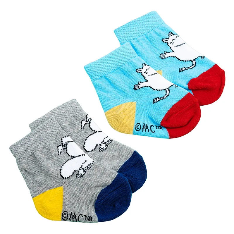 Rustic knitted crew socks for warmth-Baby Double Pack Moomintroll Socks