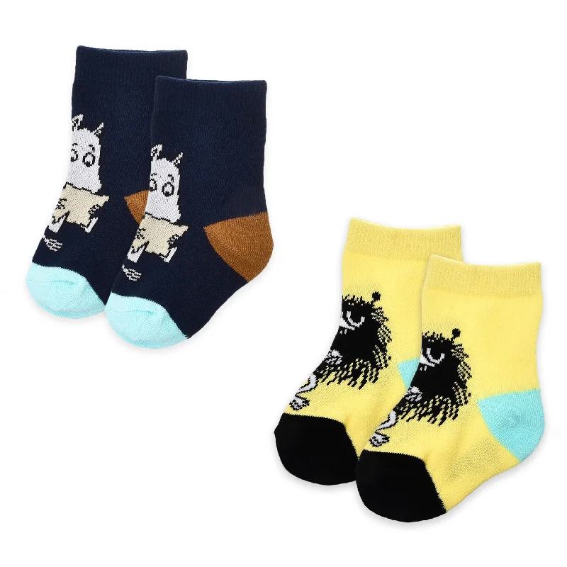 Modern striped crew socks for casual-Baby Double Pack Moomintroll And Stinky Socks - Navy & Yellow