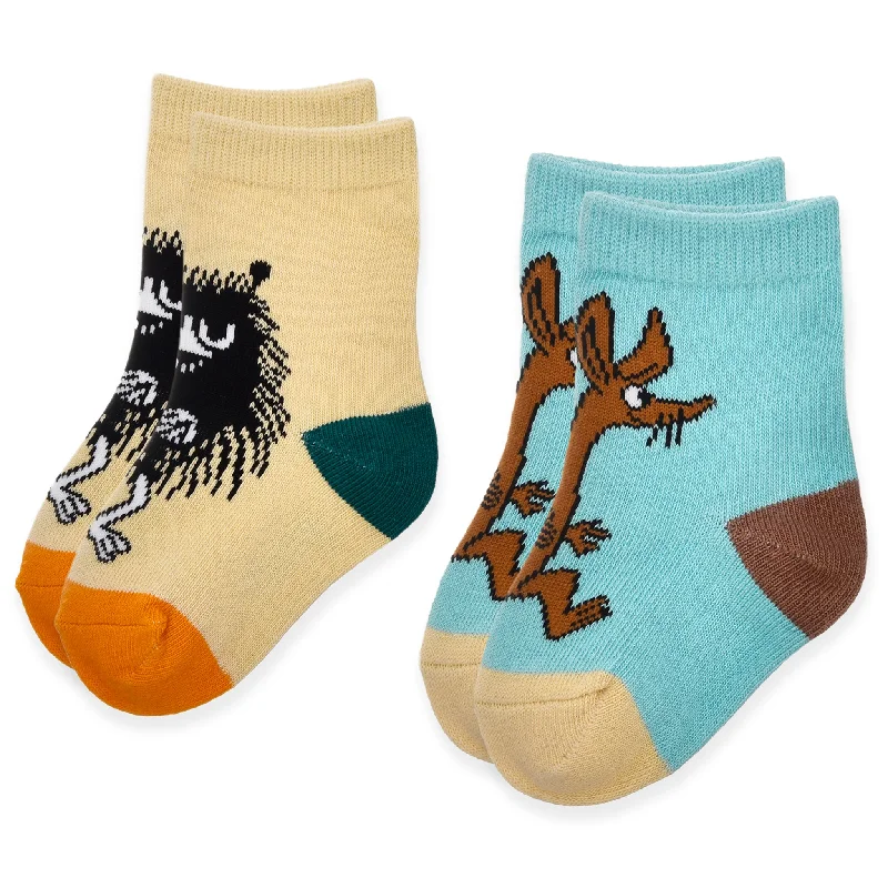 Organic cotton crew socks for breathability-Baby Double Pack Stinky And Sniff Socks - Beige And Turquoise