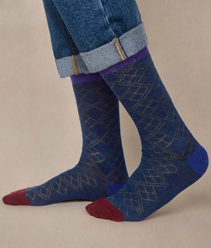 Luxury merino crew socks for luxury-Bi Colour Jacquard Mens Socks