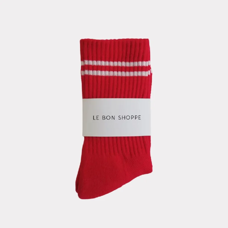 Small striped crew socks for kids-Boyfriend Socks (Red)