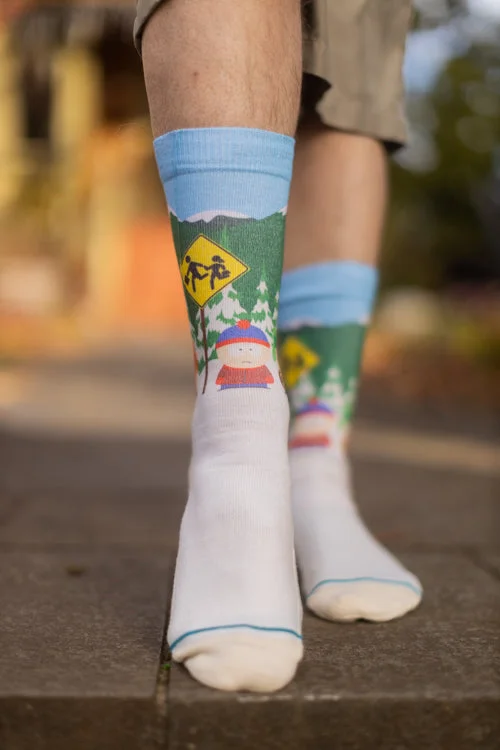 Minimalist white crew socks for subtle-Bus Stop South Park Crew