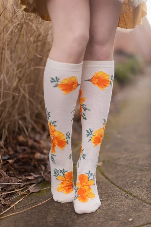 Long running crew socks for support-California Poppy Knee High