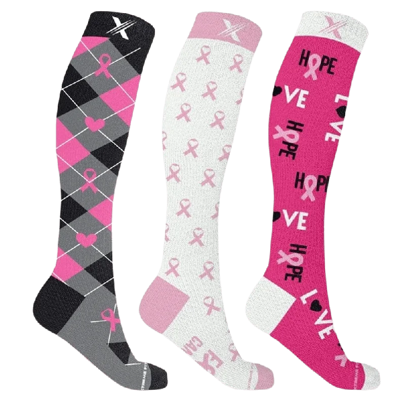 Large knee-high socks for women-BCA Awareness Hope & Love Socks (3-Pairs)