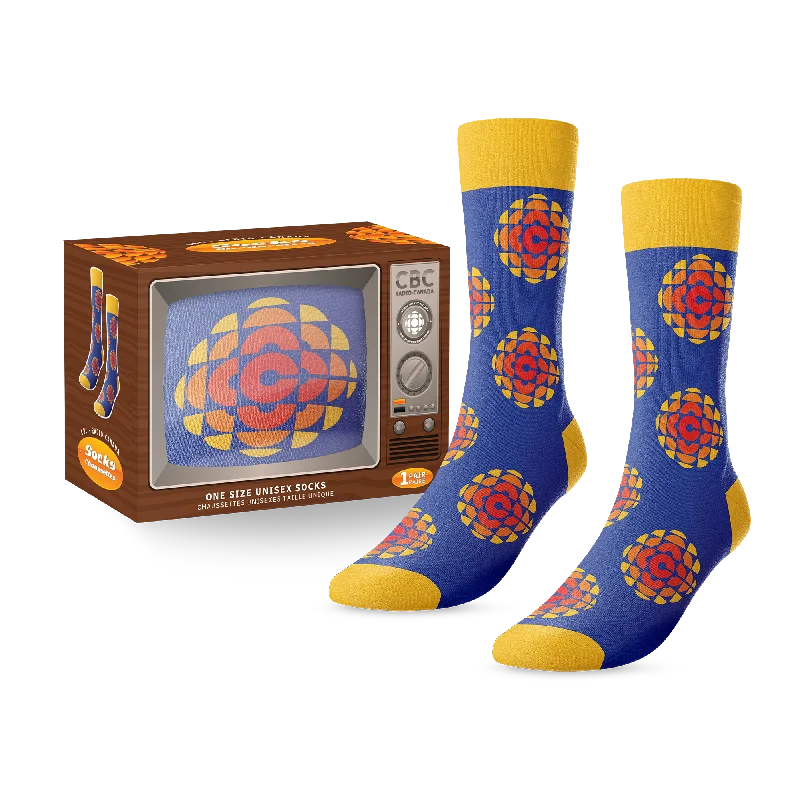 Thick hiking crew socks for durability-CBC Retro Logo "TV" Socks