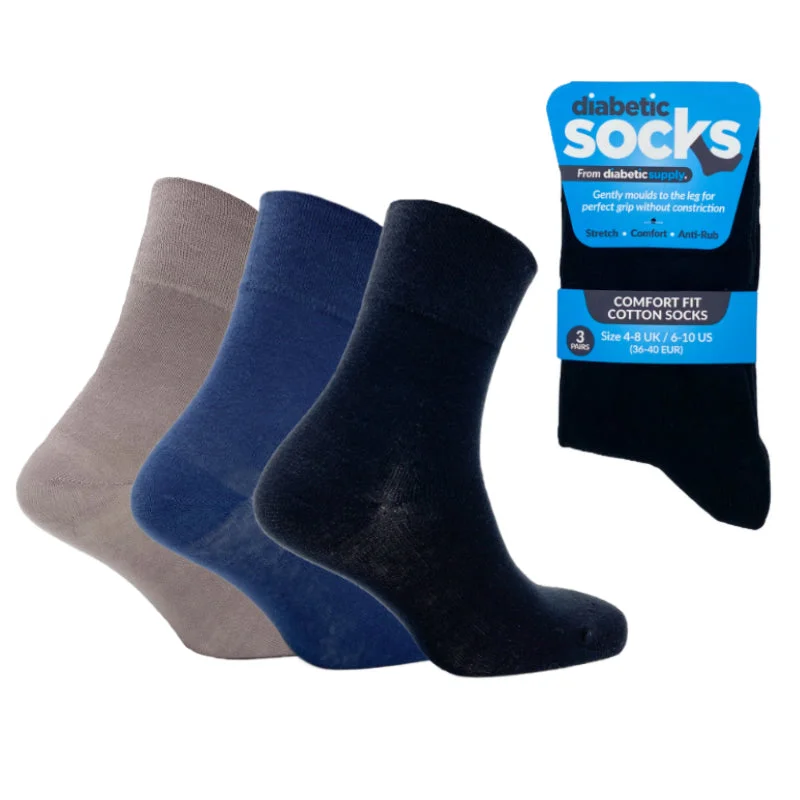 Thick winter socks for insulation-3 Pairs Black/Blue/Grey - Ladies Diabetic Soft Grip Non Elastic Loose Weave Top Diabetic Socks Size 4-8