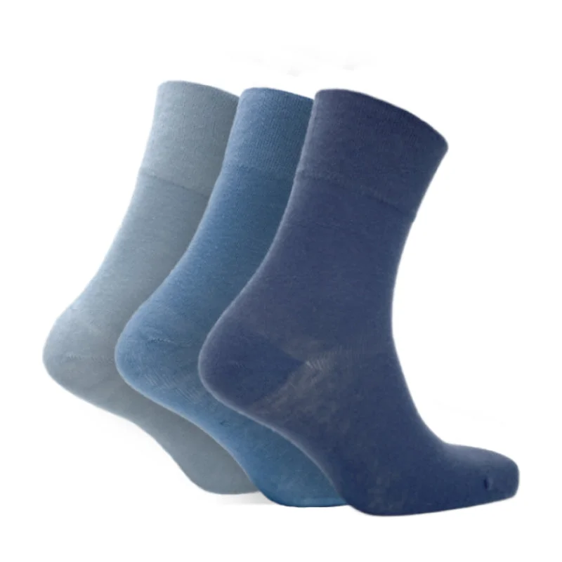 Lightweight socks for summer-3 Pairs Blue Mix - Ladies Diabetic Soft Grip Non Elastic Loose Weave Top Diabetic Socks Size 4-8