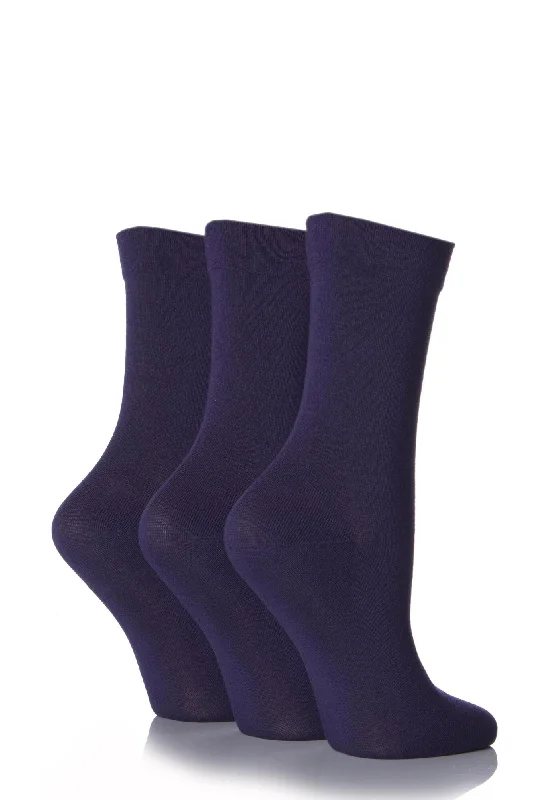 Plush fuzzy socks for comfort-3 Pairs - Blue - Ladies Gentle Grip Diabetic Socks Size 4-8