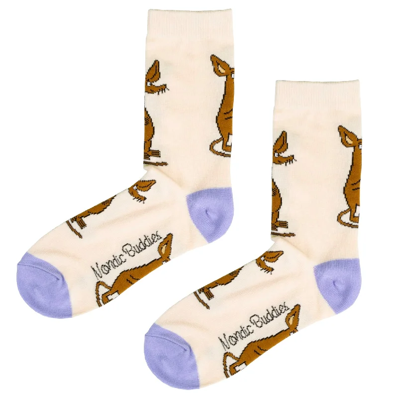 Funny crew socks for quirky style-Sniff Happy Women's Socks - Beige