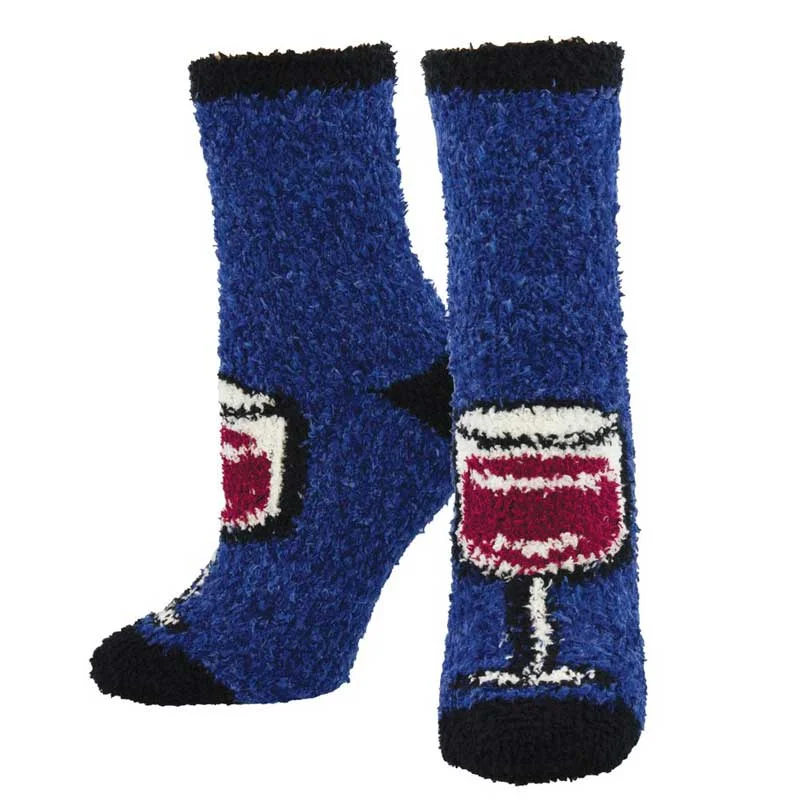 Grip crew socks for safety-'Wine Wednesday' Printed Plush Women's Socks