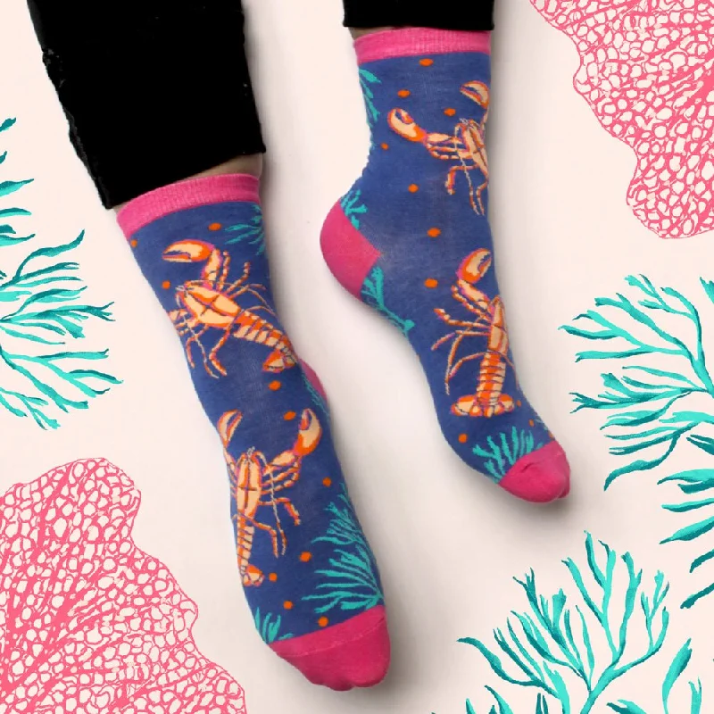 Small patterned ankle socks for toddlers-Coral Lobster Socks