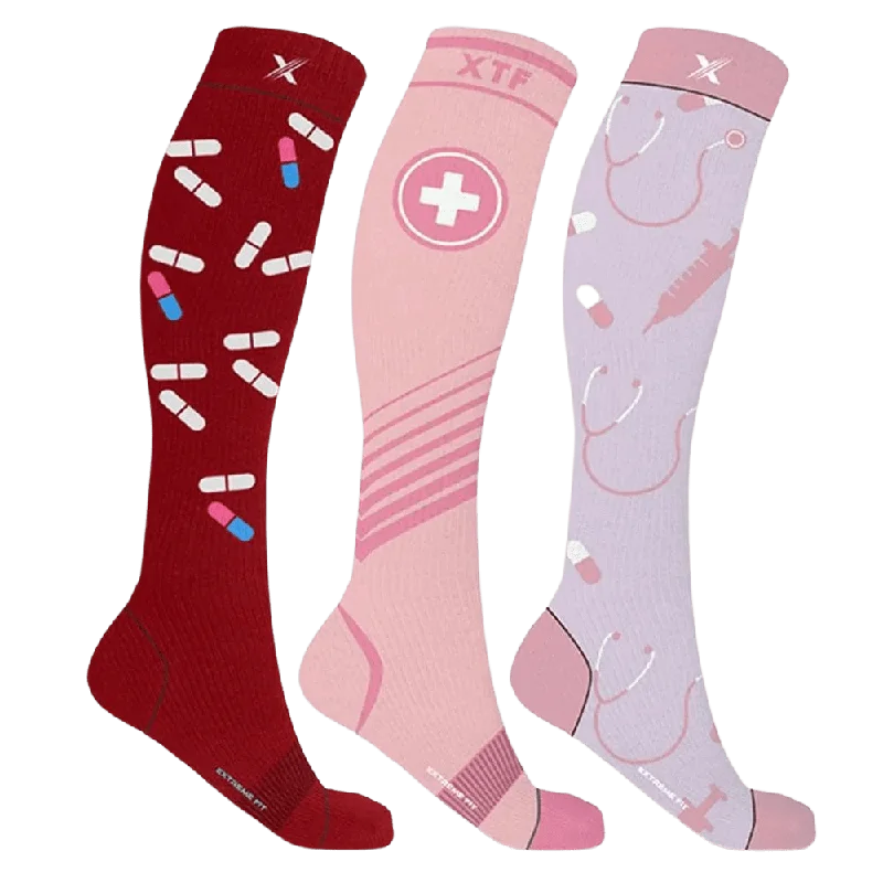 Large knee-high crew socks for style-Medical Compression Socks (3-Pairs)