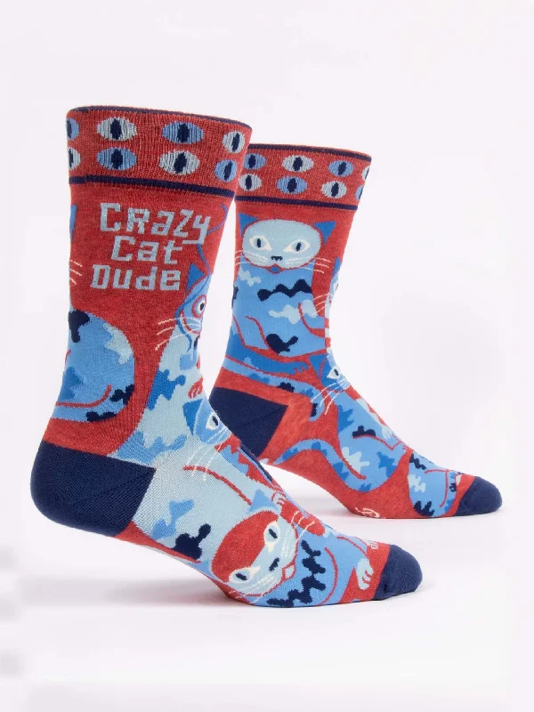 Fluffy crew socks for cozy feel-Crazy Cat Dude M-Crew Socks