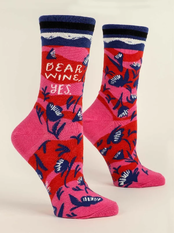 Custom logo crew socks for teams-Dear Wine, Yes. W-Crew Socks