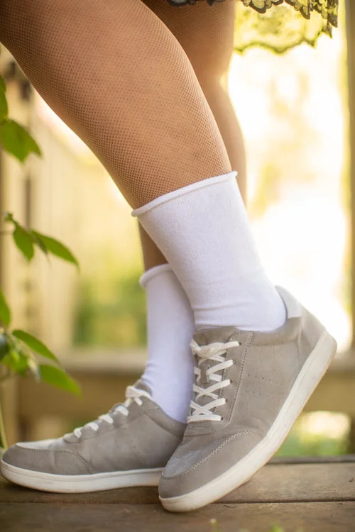 Large knee-high crew socks for style-Roll Top Crew