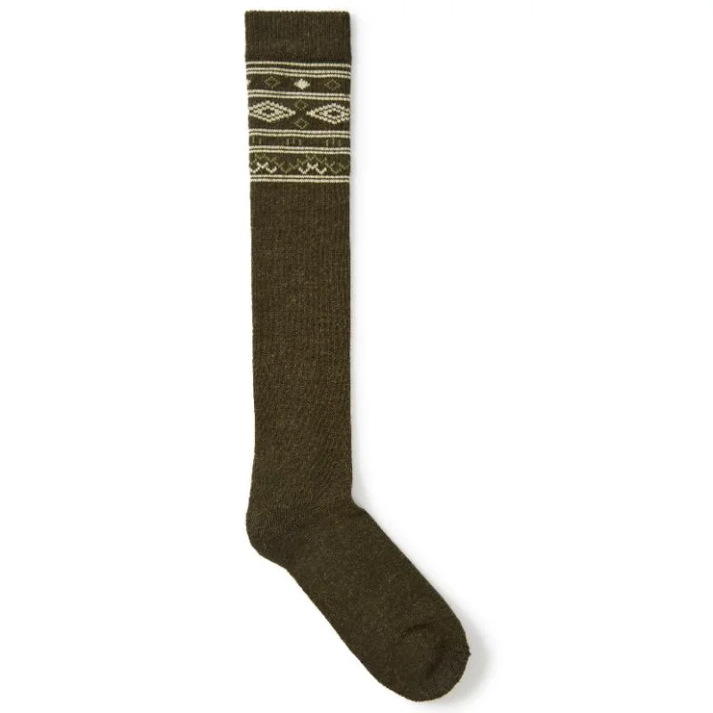 Long compression crew socks for health-Dubarry Rolestown Fairisle Ladies Alpaca Boot Socks - Olive