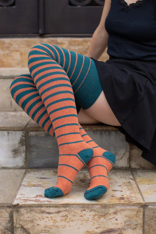 Custom printed crew socks for branding-Longer Gradient Stripe Extraordinary Thigh High