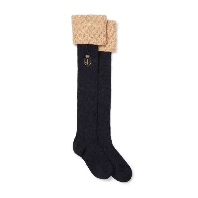 Custom printed socks for events-Fairfax & Favor Explorer Merino Wool Ladies Sock - Tan/Navy