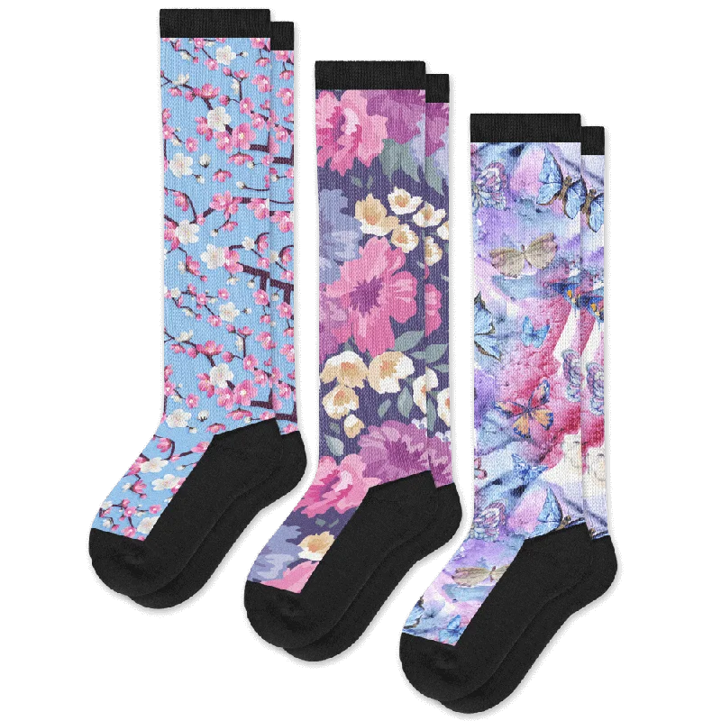 Lightweight cotton ankle socks for sneakers-Flower Power EasyStretch™ Diabetic Socks 3-Pack