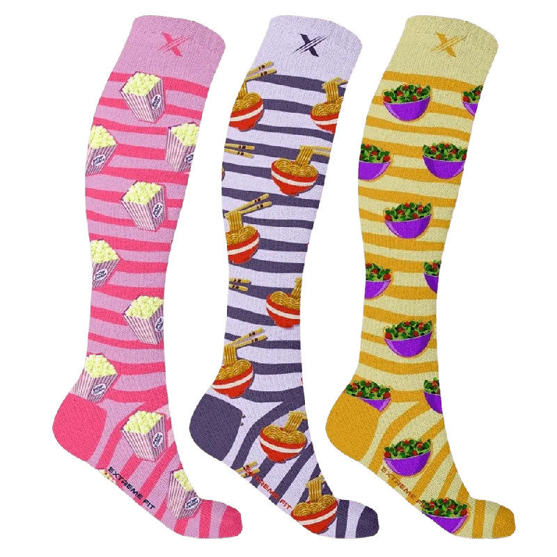 Large wool ankle socks for warmth-Food Love Compression Socks (3-Pairs)