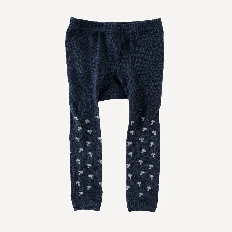 Anti-slip grip socks for exercise-footless tights | blue tiny mushroom | organic cotton jacquard