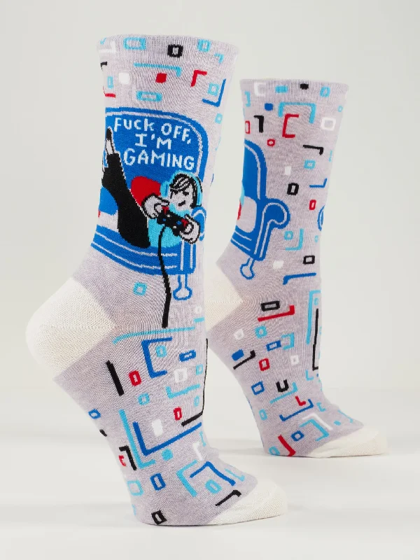 Thick hiking crew socks for trails-Fuck Off, I'm Gaming W-Crew Socks