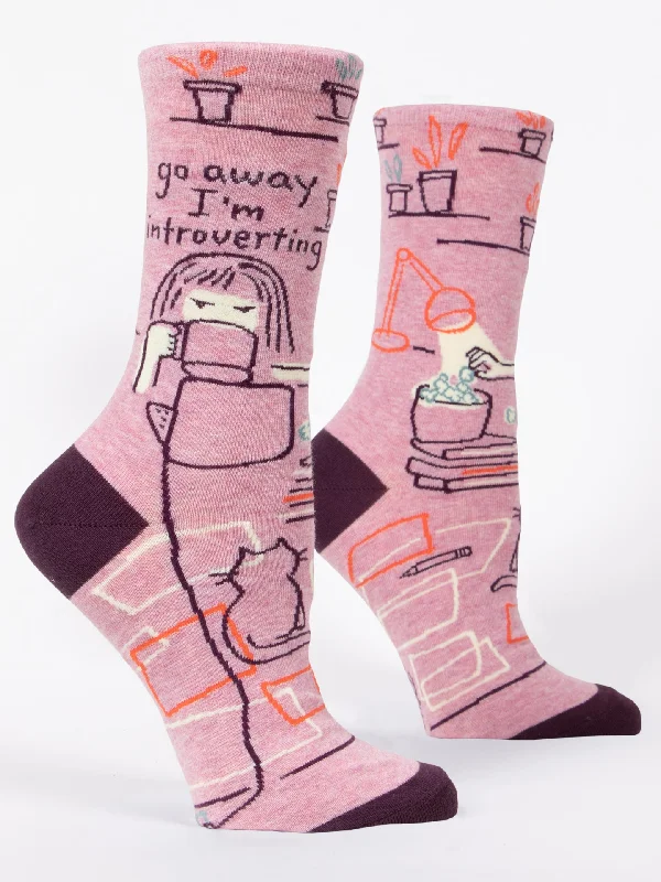 Modern polka dot socks for fun-Go Away I'm Introverting W-Crew Socks