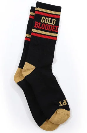 Plush socks for lounging-Gold Blooded (Black/Red Socks)