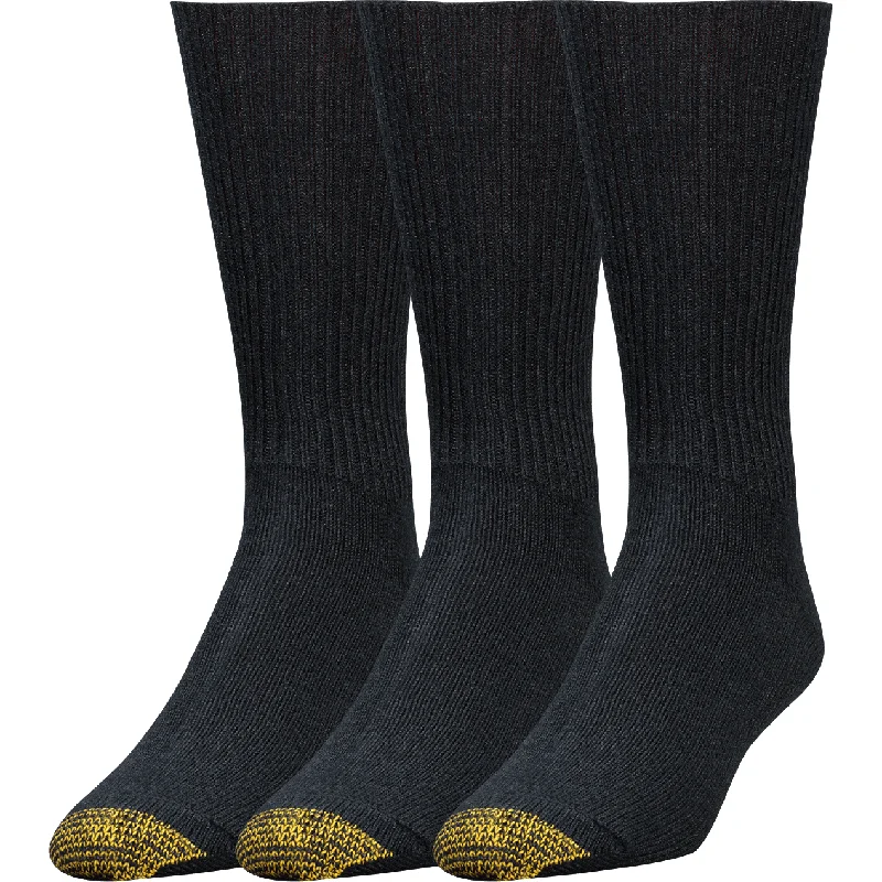 Rustic knitted crew socks for warmth-Gold Toe Mens Fluffies 3-Pack Socks