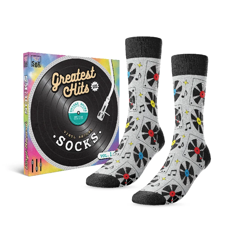 Modern striped crew socks for casual-"Greatest Hits" Vinyl Record Socks