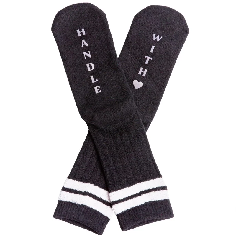 Breathable wool crew socks for sports-Handle with Love Fun Socks (Black)