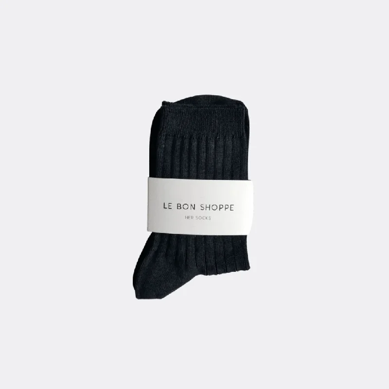 Non-skid crew socks for safety-Her Socks (True Black)