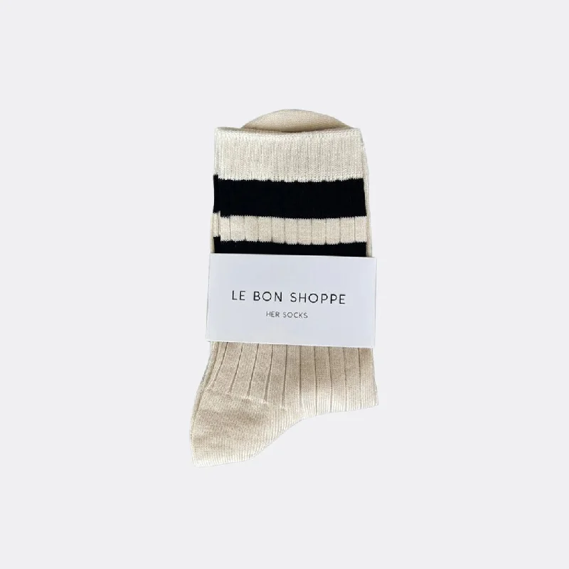 Minimalist black crew socks for everyday-Her Varsity Socks (Cream Black)