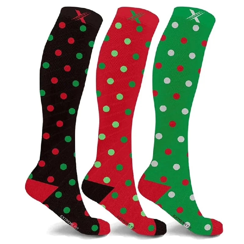 Thick winter crew socks for snow-Festive Polkadots Compression Socks (3-Pairs)