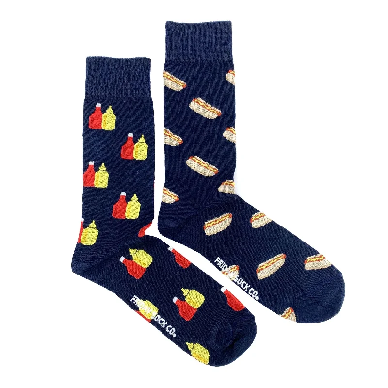 Thin dress crew socks for formal-Men's Mustard Ketchup & Hot Dog Socks