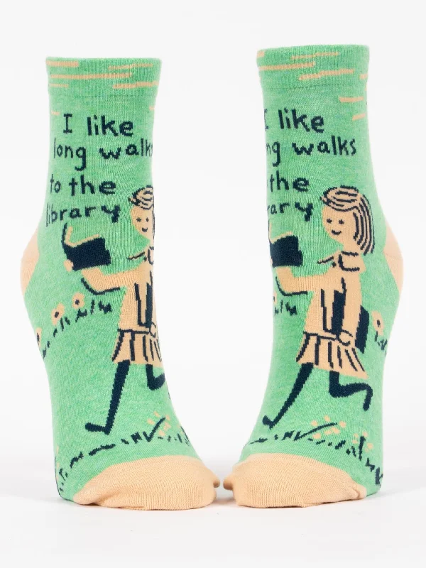 Luxury alpaca ankle socks for softness-I Like Long Walks To The Library W-Ankle Socks